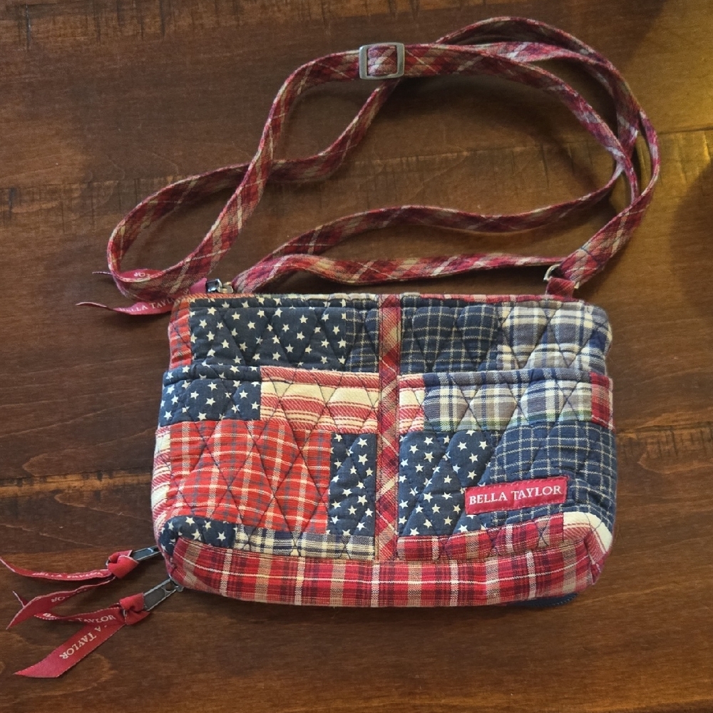 Bella Taylor Red White Blue Patchwork Crossbody Bag American Patriotic Primitive